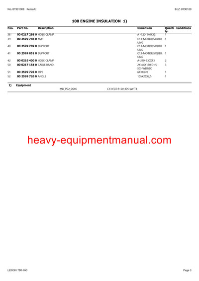CLAAS LEXION (NORTH AMERICA) 780-760 COMBINE PARTS CATALOG MANUAL (SN: C6900101-C6999999)