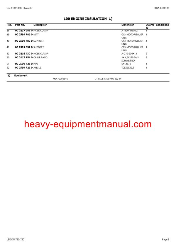 CLAAS LEXION (NORTH AMERICA) 780-760 COMBINE PARTS CATALOG MANUAL (SN: C7900011-C7999999)