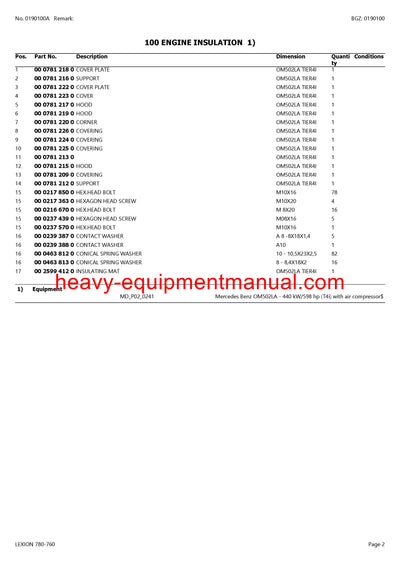 CLAAS LEXION (NORTH AMERICA) 780-760 COMBINE PARTS CATALOG MANUAL (SN: C6900101-C6999999)