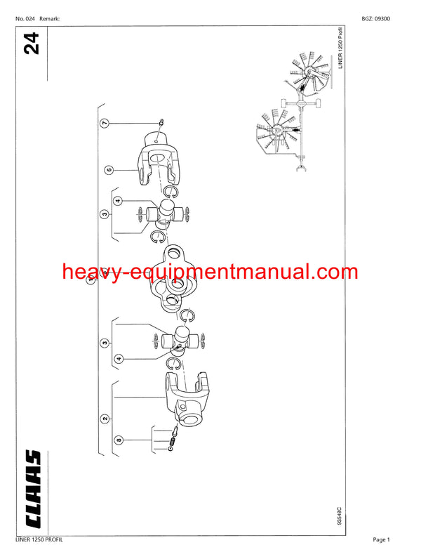 CLAAS LINER 1250 PROFIL SWATHER PARTS CATALOG MANUAL SN 60801001-60899999