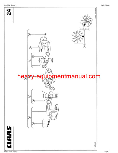 CLAAS LINER 1250 PROFIL SWATHER PARTS CATALOG MANUAL SN 60801001-60899999