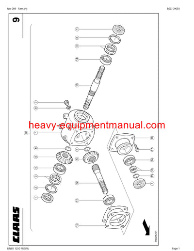 CLAAS LINER 1250 PROFIL SWATHER PARTS CATALOG MANUAL SN 60801001-60899999