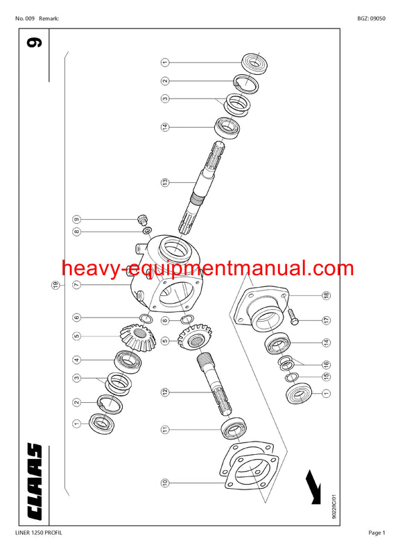 CLAAS LINER 1250 PROFIL SWATHER PARTS CATALOG MANUAL SN 60801001-60899999