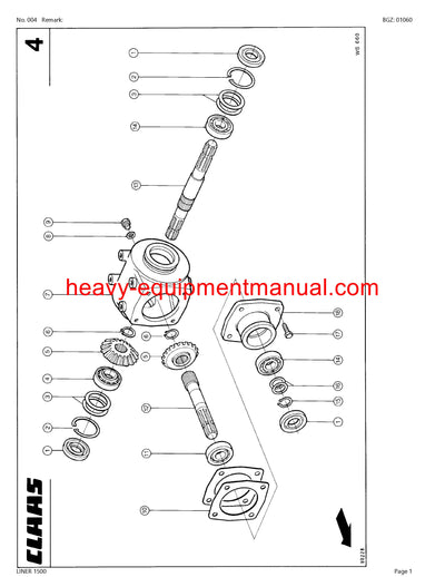CLAAS LINER 1500 SWATHER PARTS CATALOG MANUAL SN 39101001-39199999