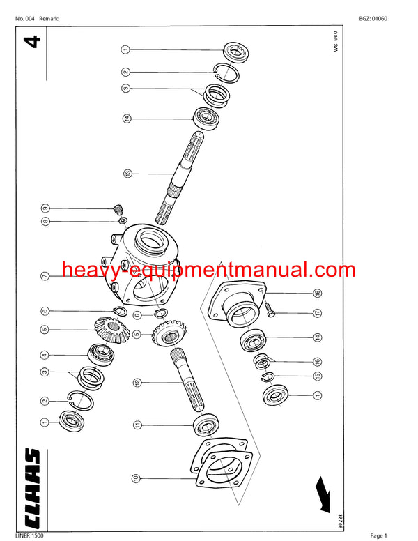 CLAAS LINER 1500 SWATHER PARTS CATALOG MANUAL SN 39101001-39199999