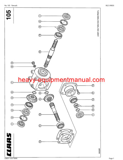 CLAAS LINER 1550 TWIN SWATHER PARTS CATALOG MANUAL SN 39801411-39899999