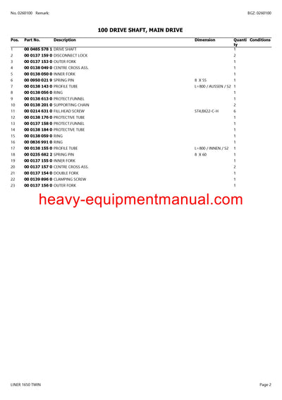 CLAAS LINER 1650 TWIN SWATHER PARTS CATALOG MANUAL SN G0001001-G099999