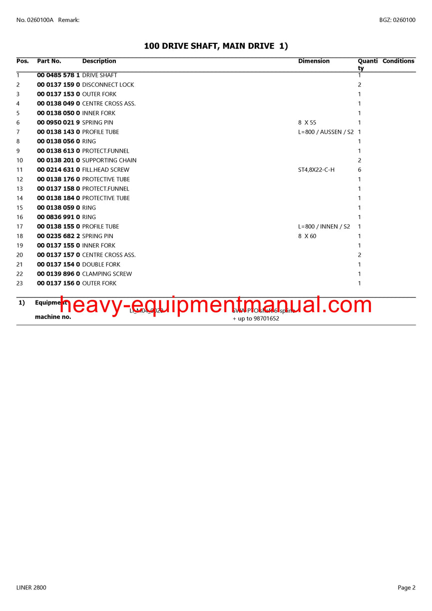 PDF Claas 2800 Liner Swather Parts Manual