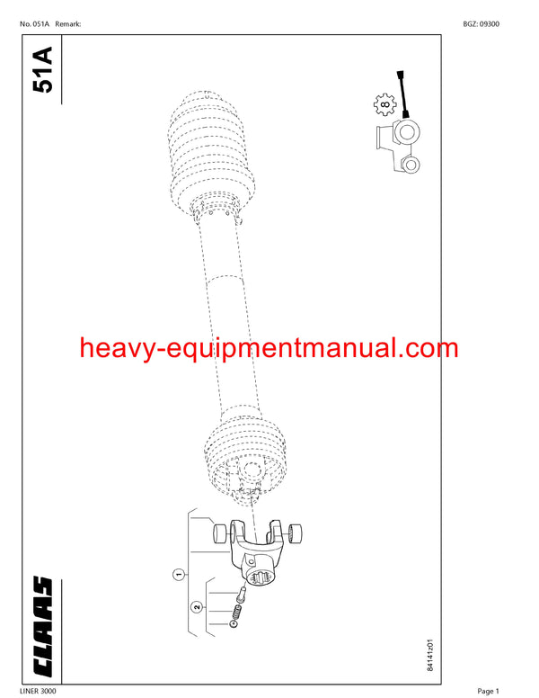 CLAAS LINER 3000 SWATHER PARTS CATALOG MANUAL SN 60501001-60599999