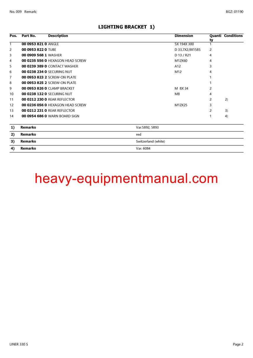 PDF Claas 330 S Liner Swather Parts Manual