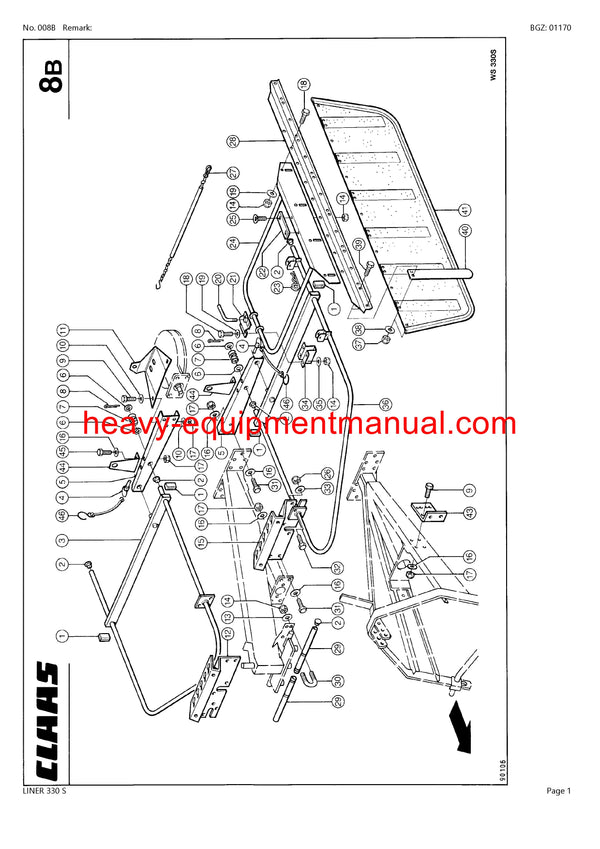 CLAAS LINER 330 S SWATHER PARTS CATALOG MANUAL SN 37001001-37099999