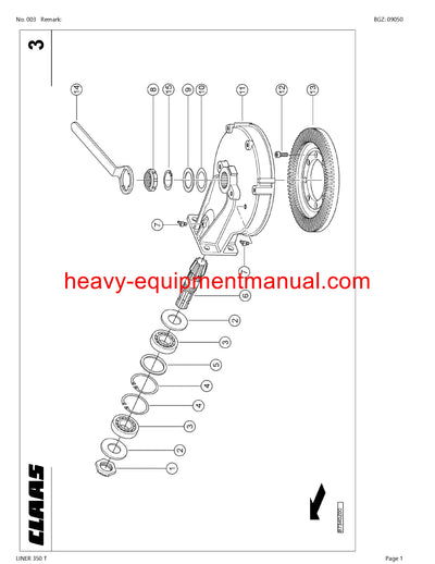 CLAAS LINER 350 T SWATHER PARTS CATALOG MANUAL SN 60103921-60199999