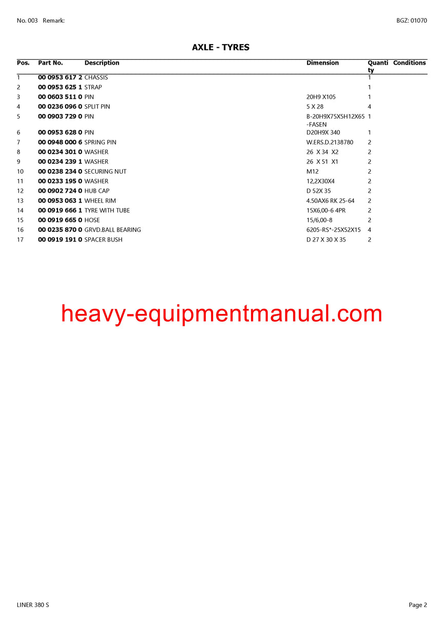 PDF Claas 380 S Liner Swather Parts Manual