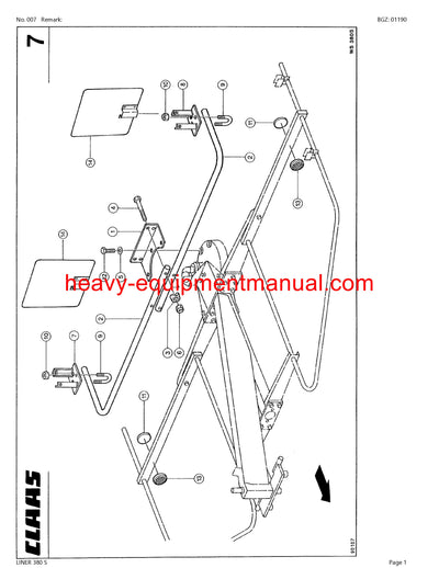 CLAAS LINER 380 S SWATHER PARTS CATALOG MANUAL SN 30901001-30999999