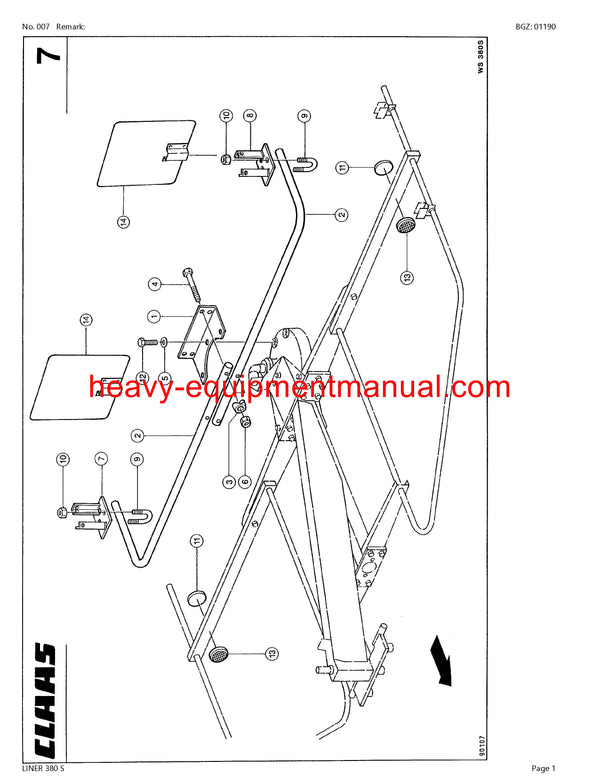 PDF Claas 380 S Liner Swather Parts Manual