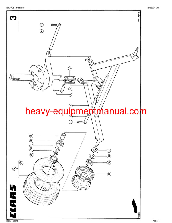 PDF Claas 380 S Liner Swather Parts Manual