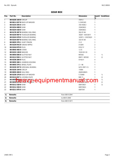 PDF Claas 390 S Liner Swather Parts Manual