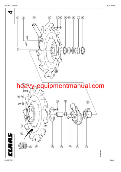 CLAAS LINER 390 S SWATHER PARTS CATALOG MANUAL SN 60001001-60099999