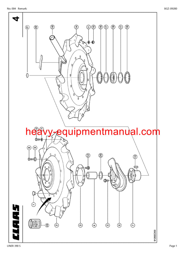 PDF Claas 390 S Liner Swather Parts Manual