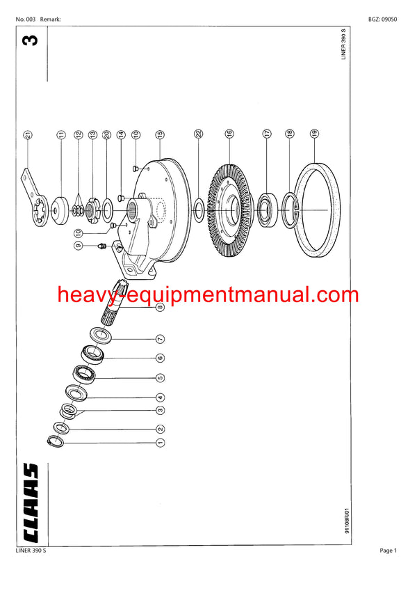 CLAAS LINER 390 S SWATHER PARTS CATALOG MANUAL SN 60001001-60099999