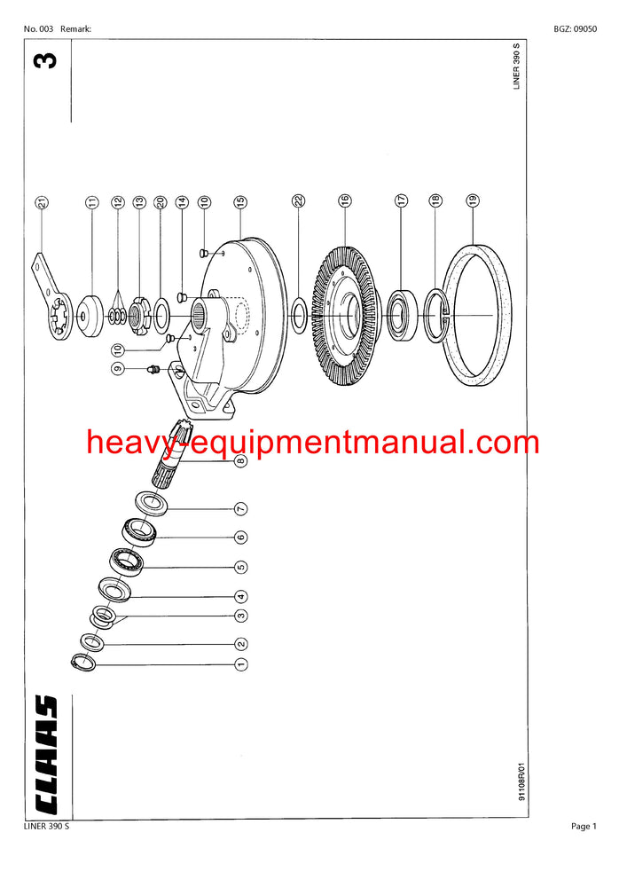 PDF Claas 390 S Liner Swather Parts Manual