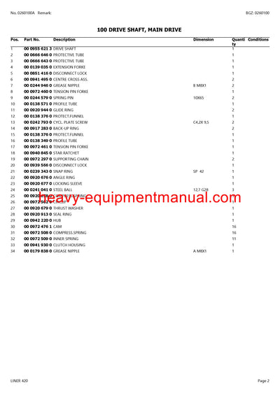 CLAAS LINER 420 SWATHER PARTS CATALOG MANUAL SN G11011001-G1109999