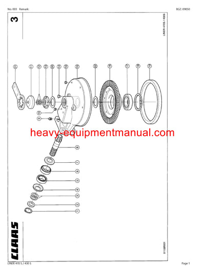 PDF Claas 470S 430S Liner Swather Parts Manual