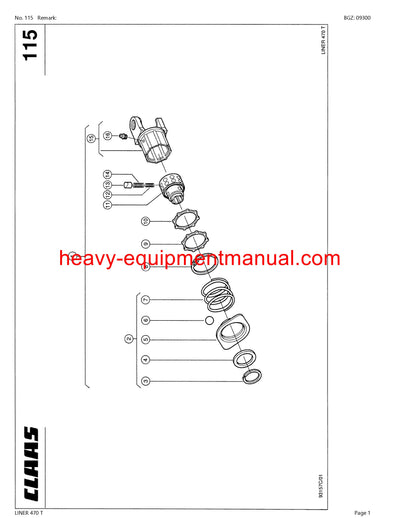 CLAAS LINER 470 T SWATHER PARTS CATALOG MANUAL SN 60203141-60299999