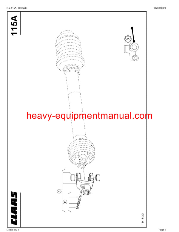 CLAAS LINER 470 T SWATHER PARTS CATALOG MANUAL SN 60203141-60299999
