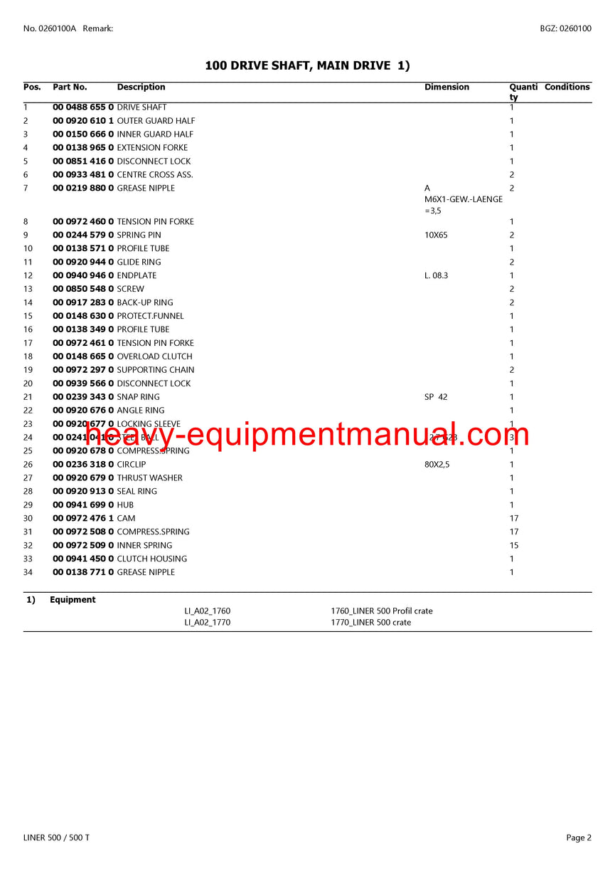 PDF Claas 500/ 500T Liner Swather Parts Manual