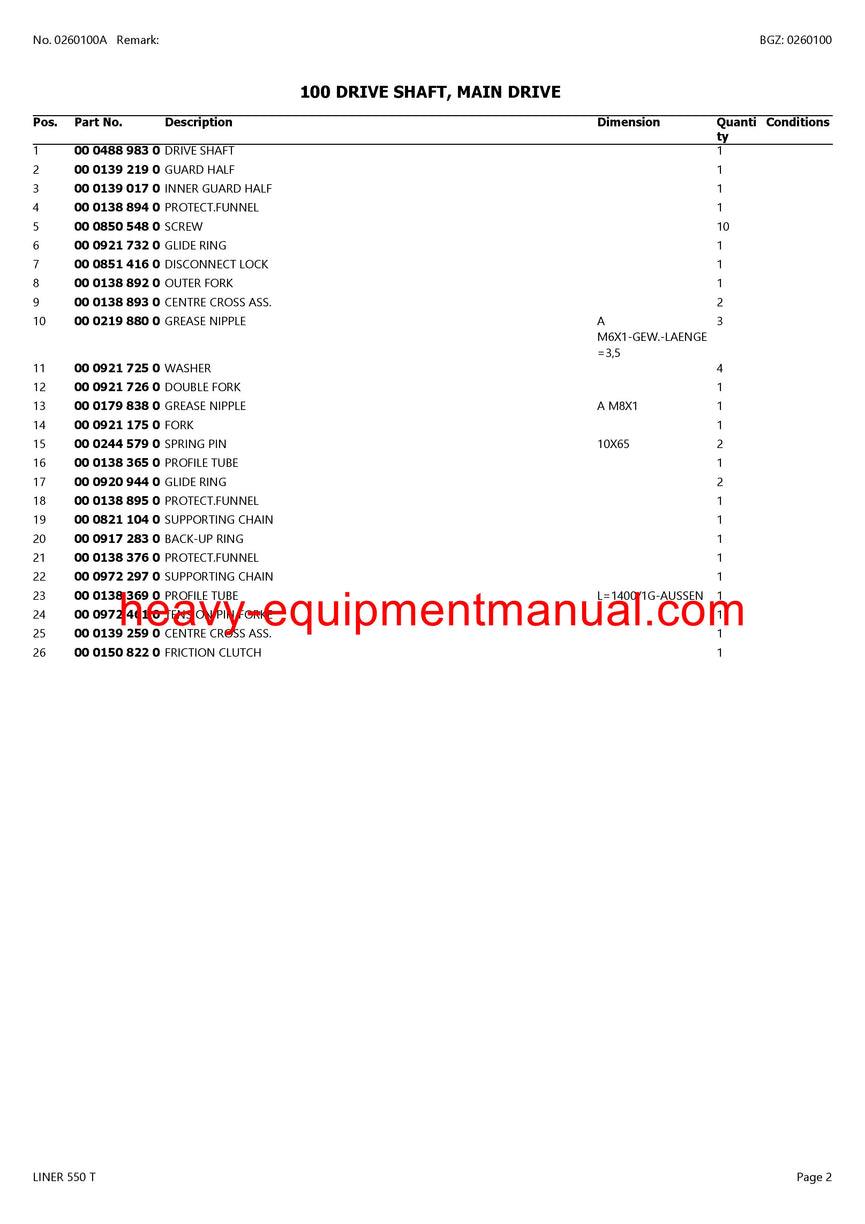 PDF Claas 550 T Liner Swather Parts Manual