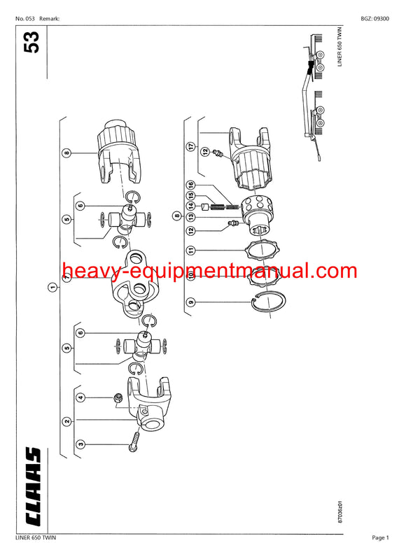 CLAAS LINER 650 TWIN SWATHER PARTS CATALOG MANUAL SN 60701001-60799999