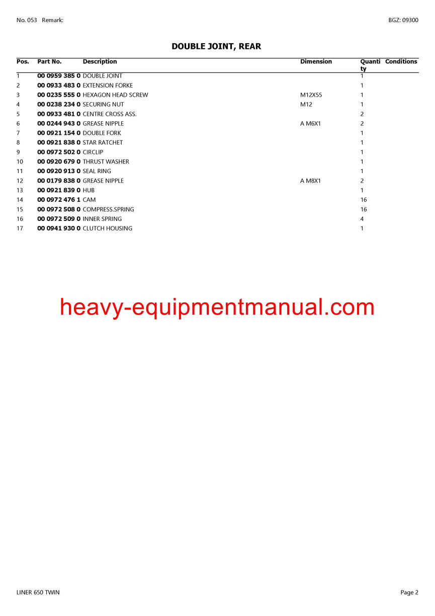 PDF Claas 650 Liner Twin Swather Parts Manual