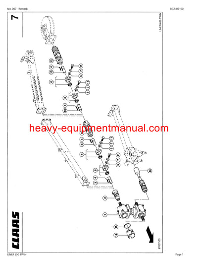 CLAAS LINER 650 TWIN SWATHER PARTS CATALOG MANUAL SN 60701001-60799999