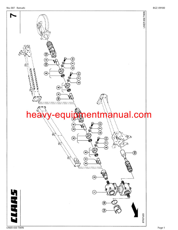 CLAAS LINER 650 TWIN SWATHER PARTS CATALOG MANUAL SN 60701001-60799999