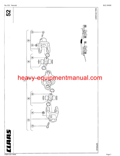 CLAAS LINER 650 TWIN SWATHER PARTS CATALOG MANUAL SN 60701001-60799999
