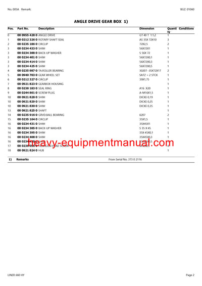 CLAAS LINER 660 HY SWATHER PARTS CATALOG MANUAL SN 37301001-37399999