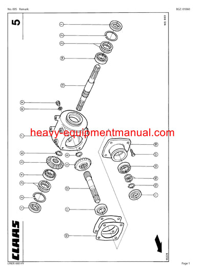 CLAAS LINER 660 HY SWATHER PARTS CATALOG MANUAL SN 37301001-37399999