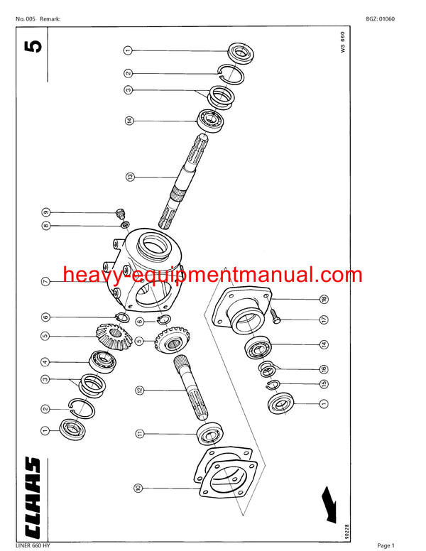 CLAAS LINER 660 HY SWATHER PARTS CATALOG MANUAL SN 37301001-37399999