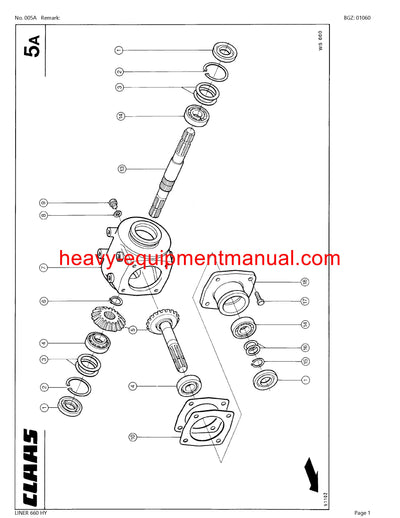 CLAAS LINER 660 HY SWATHER PARTS CATALOG MANUAL SN 37301001-37399999