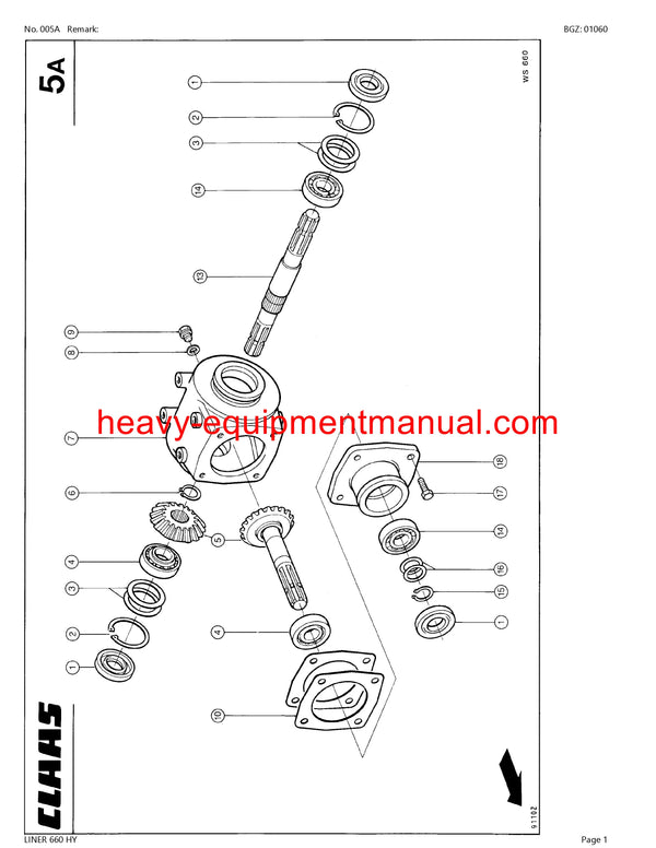 CLAAS LINER 660 HY SWATHER PARTS CATALOG MANUAL SN 37301001-37399999