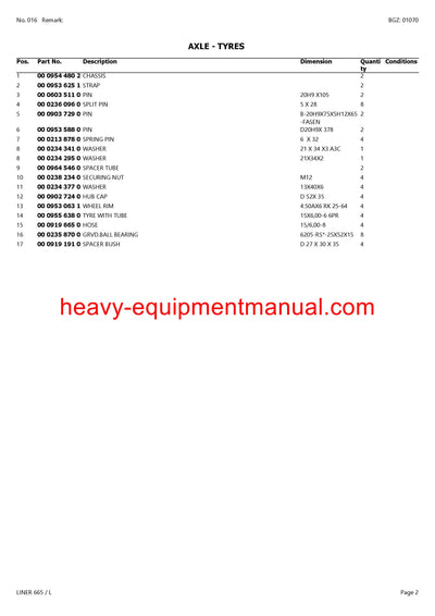 PDF Claas 665L Liner Swather Parts Manual