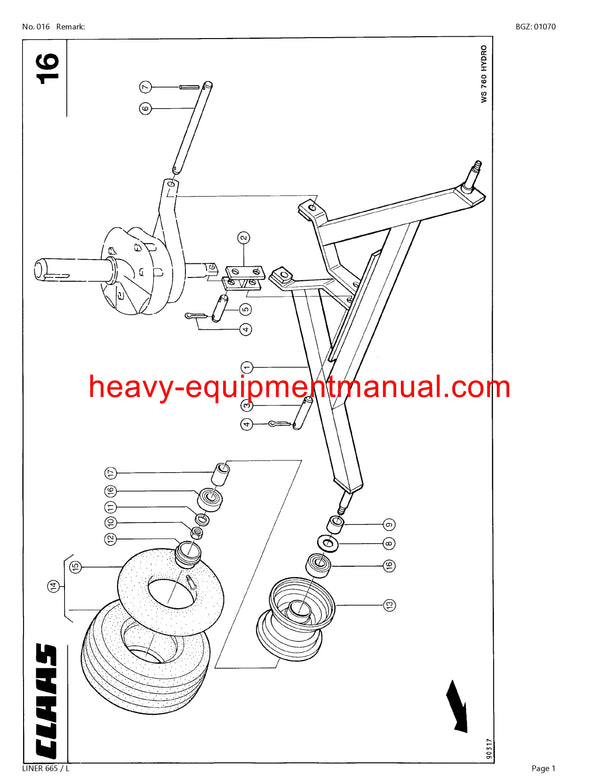 CLAAS LINER 665L SWATHER PARTS CATALOG MANUAL SN 60301001-60301193