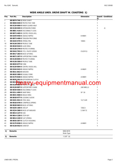 CLAAS LINER 680 PROFIL SWATHER PARTS CATALOG MANUAL SN 60301194-60399999