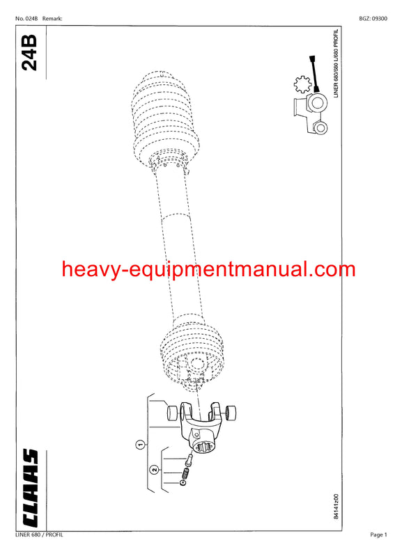 CLAAS LINER 680 PROFIL SWATHER PARTS CATALOG MANUAL SN 60301194-60399999