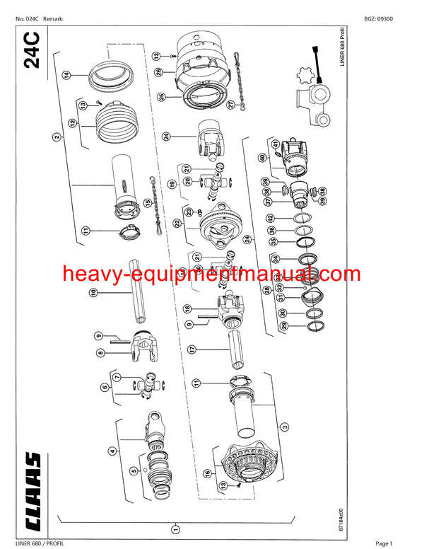 CLAAS LINER 680 PROFIL SWATHER PARTS CATALOG MANUAL SN 60301194-60399999