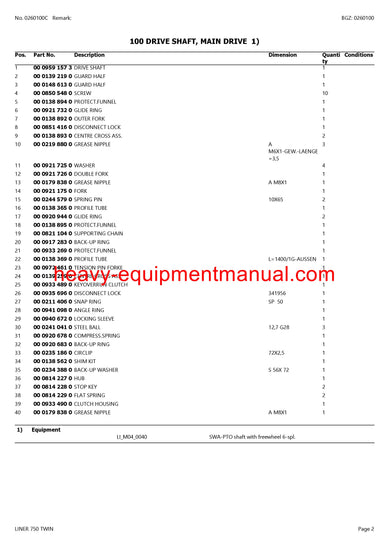 PDF Claas 750 Twin Liner Swather Parts Manual PDF Claas 750 Twin Liner Swather Parts Manual