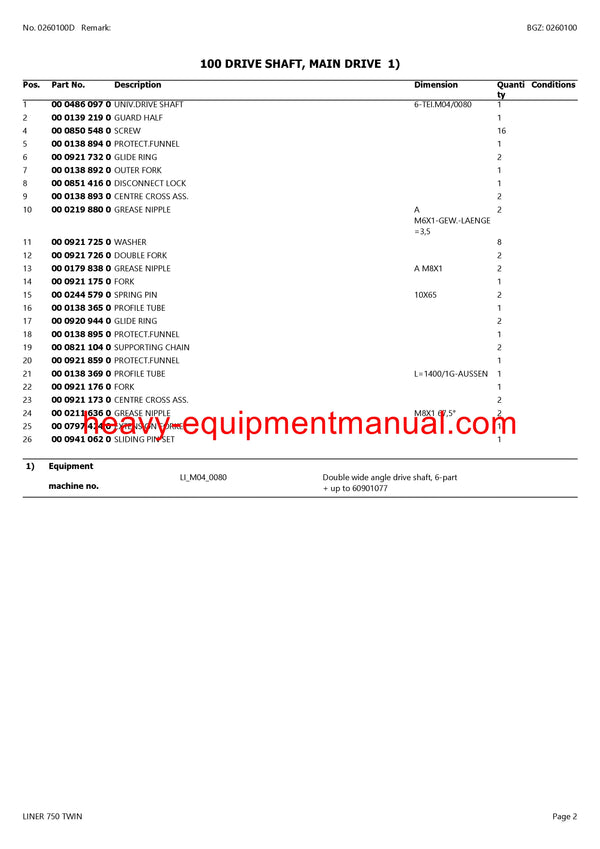 PDF Claas 750 Twin Liner Swather Parts Manual