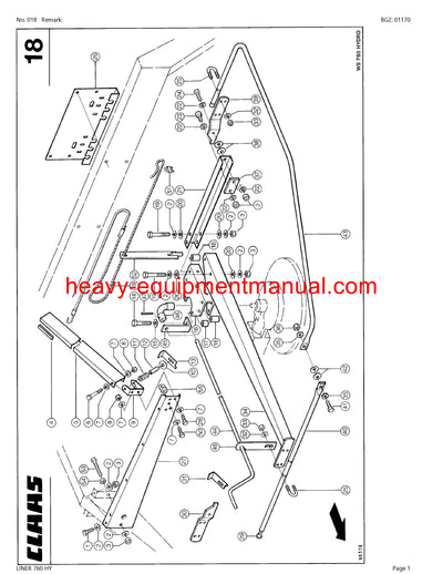 CLAAS LINER 760 HY SWATHER PARTS CATALOG MANUAL SN 398001001-38099999