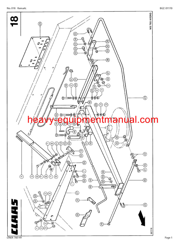 CLAAS LINER 760 HY SWATHER PARTS CATALOG MANUAL SN 398001001-38099999